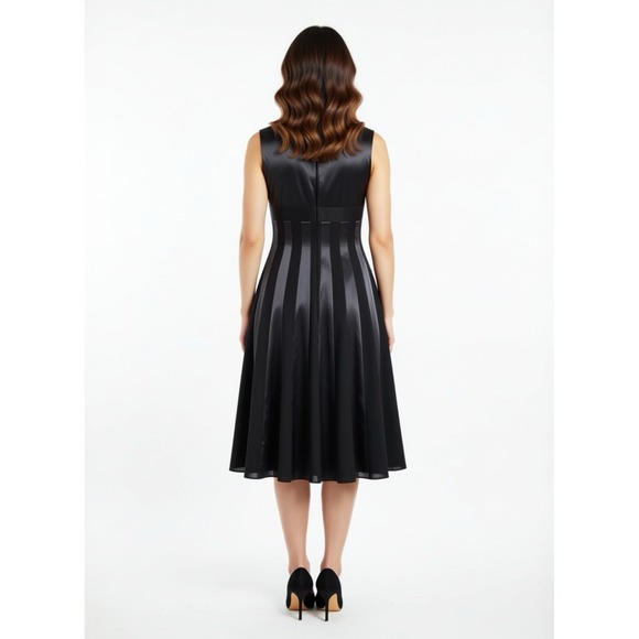 Adrianna Papell Petite Striped Fit Flare Midi Dress Formal Whimsigoth Classic-6P - Picture 2 of 8